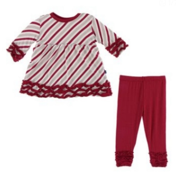 Kickee Pants Other - Kickee Pants 3T Babydoll Outfit Set Rose Gold Candy Cane Stripe, Excellent Cndtn